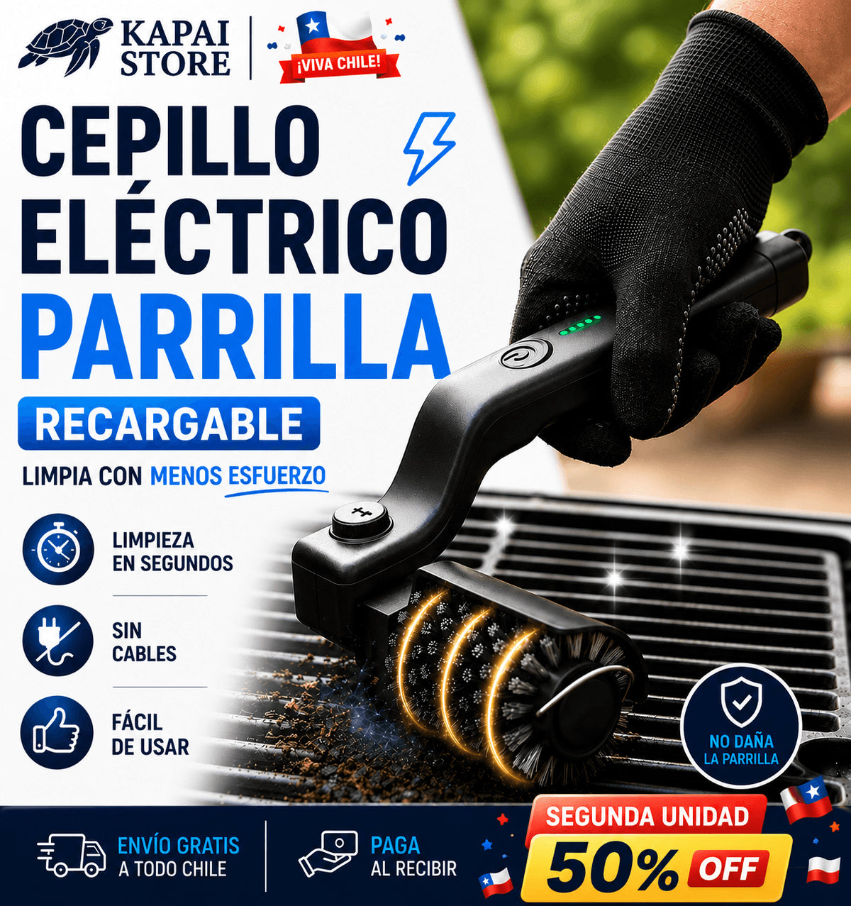 Cepillo Eléctrico Parrilla Recargable + Guante