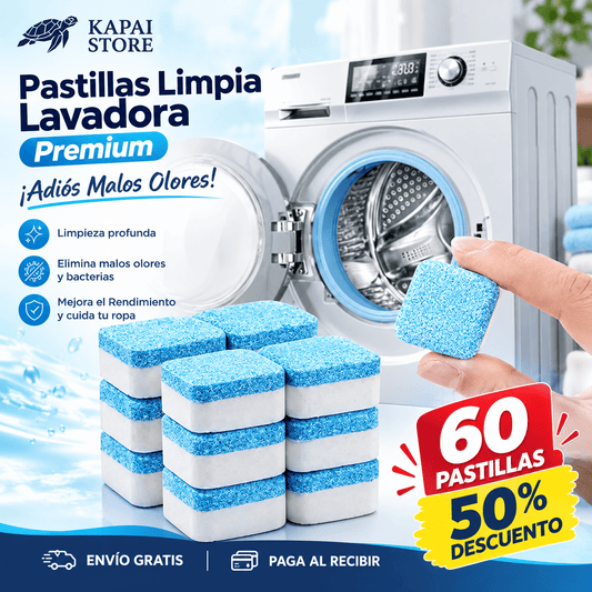 Pastillas Limpia Lavadora Premium 💧Adiós Malos Olores! 60 Unid.
