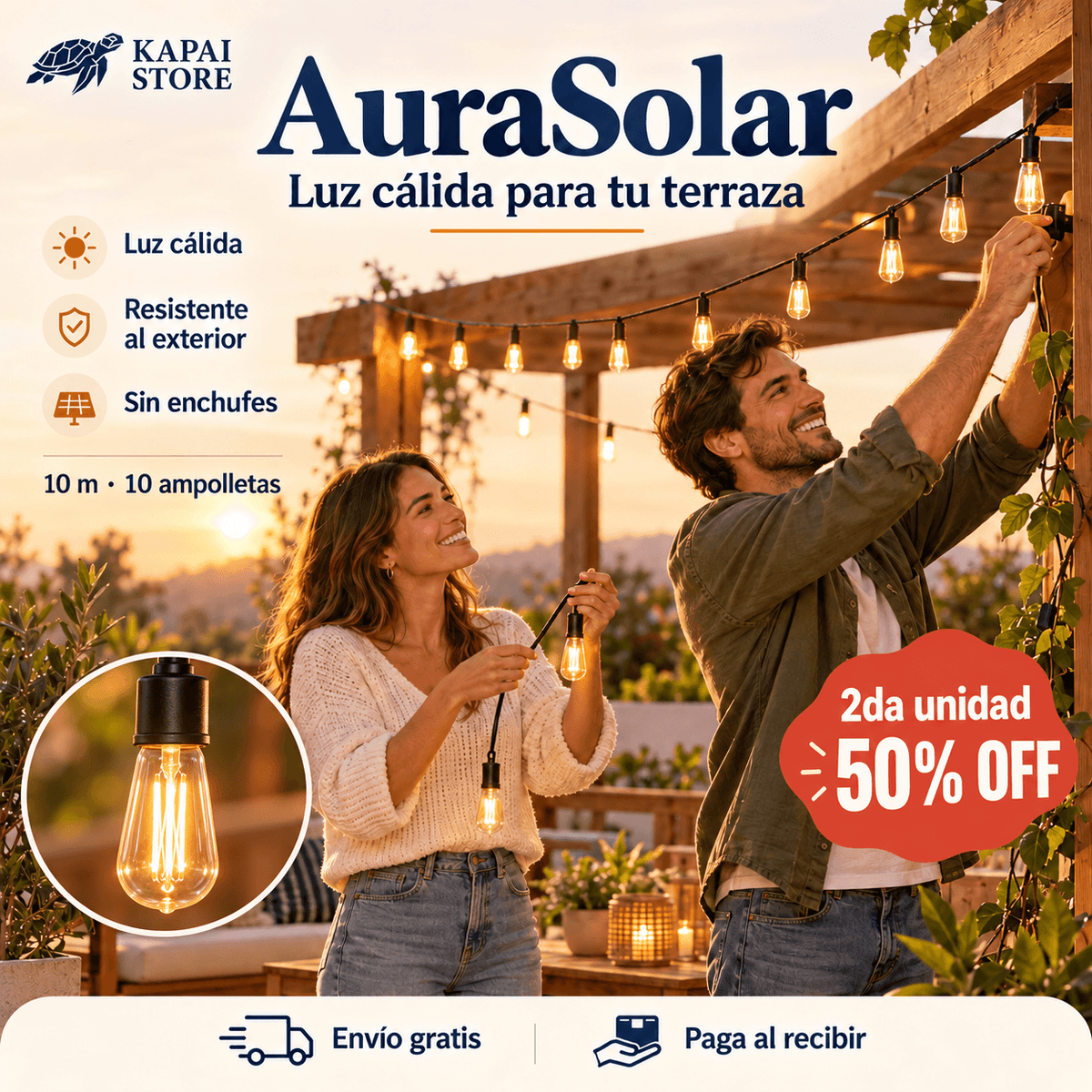 AuraSolar - Luz cálida para tu terraza - 10 mts