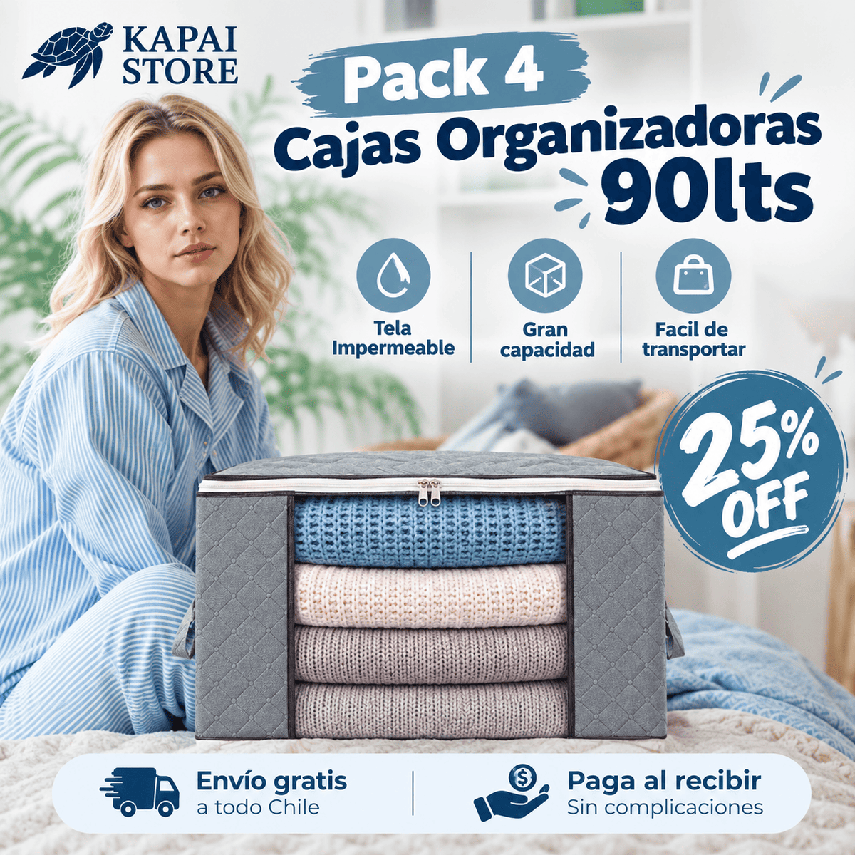 ¡¡Ahorra espacio!! Pack 4 Cajas Organizadoras de Ropa 90Lts