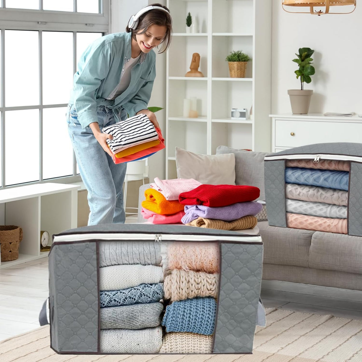 ¡¡Ahorra espacio!! Pack 4 Cajas Organizadoras de Ropa 90Lts